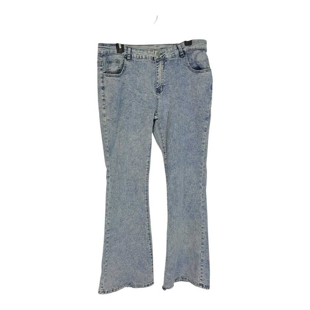 XXL Blue Acid Wash Flare Jeans High Rise Stretch Denim Retro Y2K Streetwear